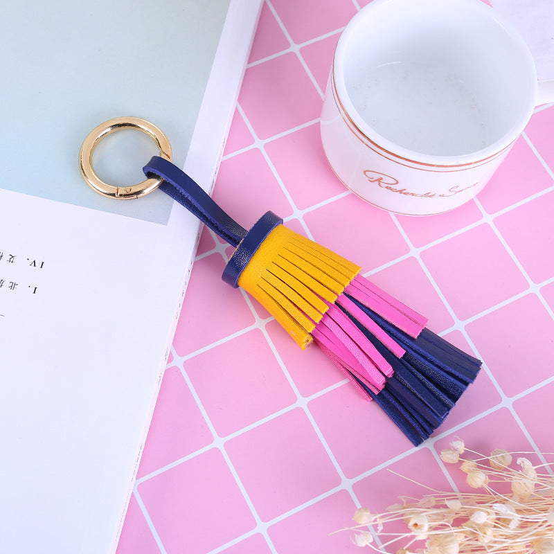 Wholesale Rainbow Tassel Color Matching PU Metal Keychain